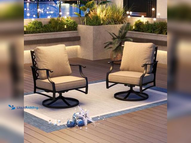 Lot 49-5575005 - Black Metal Meshed Frame Outdoor Patio Swivel Lounge Chair (1) Model # DOLC2E02GF150 NEW. OPENED TO ...