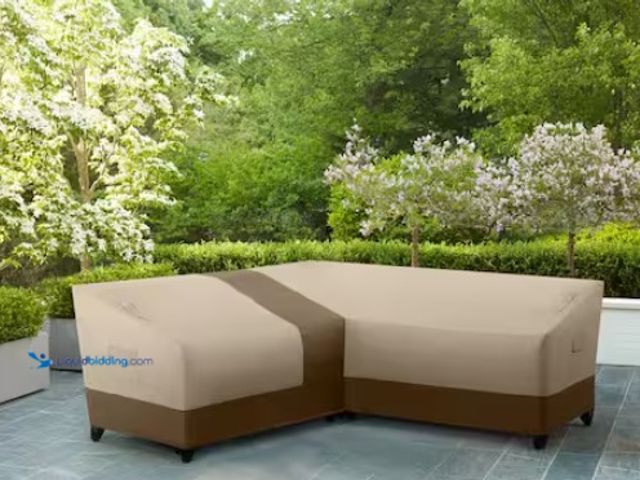 Lot 49-1515641 - Hampton Bay V-Shape Beige Patio Furniture Cover, Model # HB201204, Slightly used.  Ref#HD0725