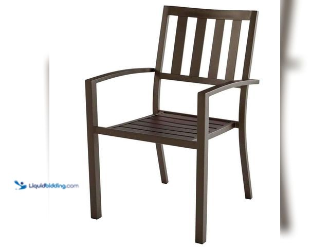 Lot 49-2026082 - STYLEWELL - Dark Taupe Stacking Steel Slat Outdoor Dining Chair, Model# 848681062586, MSRP $64.91,  ...