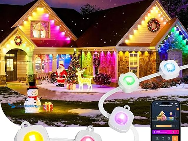 Lot 49-5461121 - Linkind Permanent Outdoor Lights,100ft with 72 Triple-LED,AI Lighting,Smart RGBTW for Christmas Ligh...