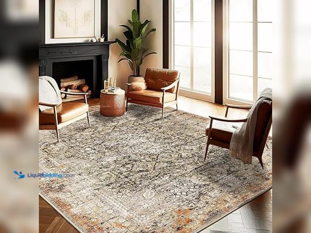 Lot 49-3527670 - Area Rug 9'x12' Washable Vintage Traditional Mat Distressed Indoor Foldable Thin Retro Accent Floral...