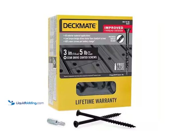 Lot 49-5573302 - DECKMATE
#9 x 3 in. Black Exterior Self-Starting Torx Drive Flat-Head Deck Screw (5 lbs. / 365-Piec...