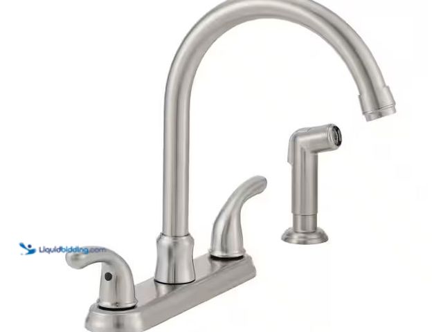 Lot 49-1576622 - Glacier Bay Builders Double Handle Standard Kitchen Faucet with Side Sprayer in Stainless Steel Mode...