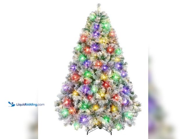 Lot 49-1542942 - 6ft Christmas Tree, Snow Flocked Pine Tree with 260 Warm-White & Multicolored Lights For Home, Offic...