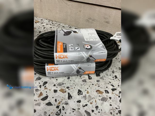 Lot 49-3539813 - QTY 2 - 50' 16/3 Light Duty Indoor/Outdoor Extension Cord Multiple Outlet Triple Tap End.  New