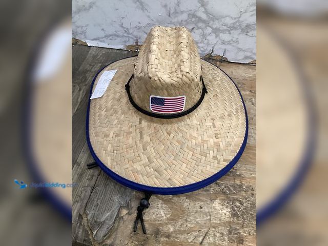 Lot 49-5436885 - Qty 2. Straw hat with American flag on fron and on the underside. Unused.