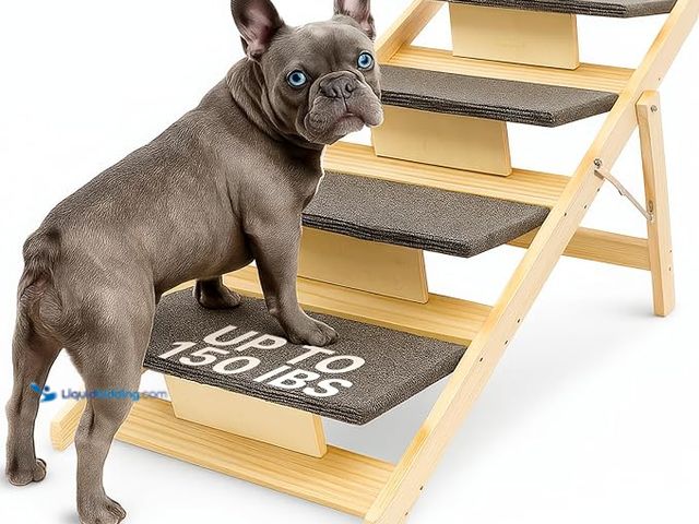 Lot 49-1568879 - 4-Step Wooden Dog Stairs for High Bed – Sturdy Pet Ladder for Small, Medium & Large Dogs – Safe Indo...