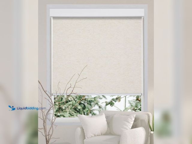 Lot 49-3432087 - Persilux Free-Stop Cordless 100% Blackout Roller Blinds for Windows, Natural Woven Fabric UV Protect...