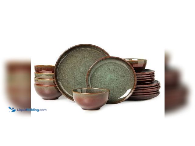 Lot 49-3432638 - Stoneware Dinnerware Sets for 6, 18 Pieces Ceramic Plates and Bowls Sets, Chip and Scratch Resistant...