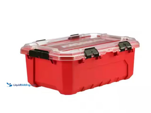 Lot 49-1547797 - Husky 12-Gal. Professional Heavy Duty Waterproof Stackable Plastic Storage Container with Hinged Lid...