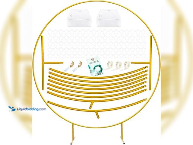 Lot 49-5410356 - LANGXUN 7.2ft Gold Metal Round Balloon Arch kit, Backdrop Circle Stand Arch Frame. Unused