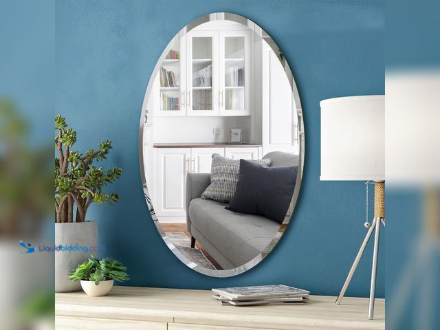 Lot 49-5409702 - NeuType Wall Mirror 36"x 24" Oval Mirror Beveled Edge Frameless Mirror Hanging or Leaning Against Wa...