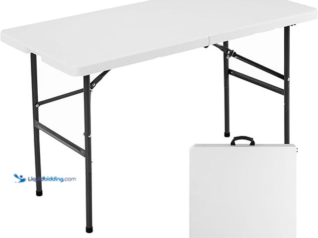 Lot 49-5450623 - 4ft Plastic Folding Table. Model #hw-zdz-4ft-wt. Unused.