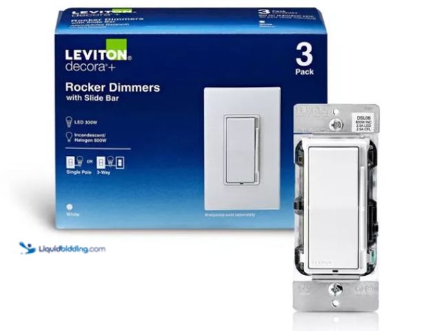 Lot 49-5581915 - Leviton Leviton Decora White 600 W Rocker Dimmer Switch 3 pk Model # 078477033371 Unused