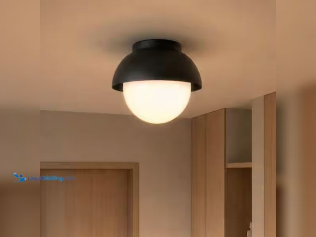 Lot 49-2000401 - SCOTT LIVING Hyde 8 in. 1-Light Midnight Black Flush Mount, Model # DJF1011MBK, Unused, Has attachme...