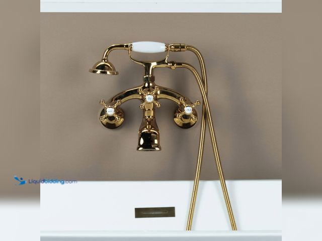 Lot 49-1576554 - WOODBRIDGE Dual Mounting Clawfoot Tub Filler Faucet with Hand Shower and Hose in Polished Gold Model...