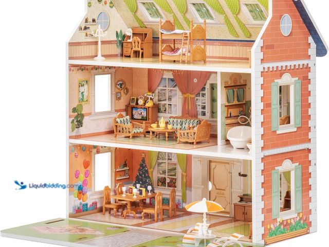 Lot 49-5544548 - ROBUD Wooden Dollhouse for Kids Girls, Pretend Play Toy Gift for 3 4 5 6 Years Old Girls Boys. Model...