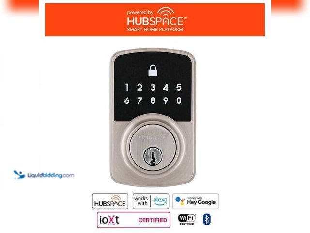 Lot 49-5454114 - Defiant Square Compact Satin Nickel Electronic Single Cylinder Deadbolt Wi-Fi Enabled Powered by Hub...