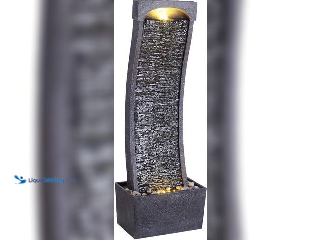 Lot 49-5407721 - Teamson Home 38.58 in. Modern Curved Faux Slate Waterfall Fountain for Indoors or Outdoors with LED ...