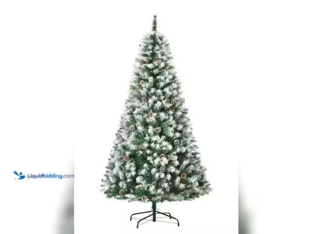 Lot 49-1544258 - HOMCOM 6 ft. Artificial Christmas TreeFlocked Hinge Tree with Pine Cones, Holiday Home Xmas Decorati...