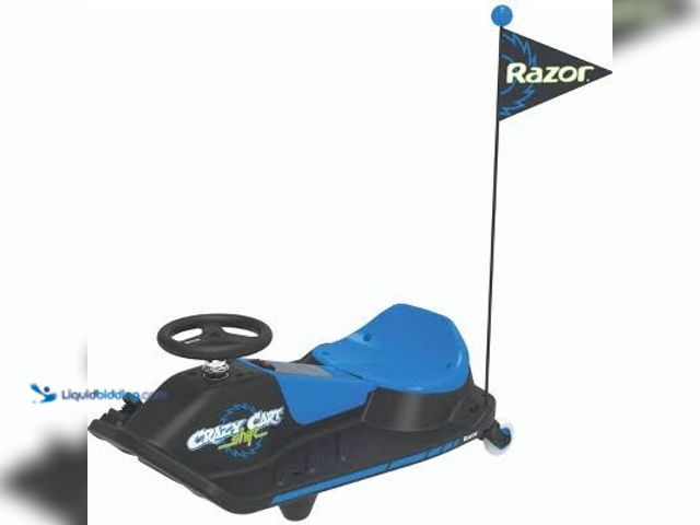 Lot 49-5543880 - Razor 12V Crazy Cart Shift Electric Drifting Go Kart - Blue/Black: Steel Frame, 8 mph Speed, UPC#845...