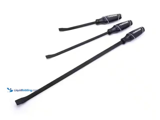 Lot 49-1567883 - (3-Piece) Husky Pry Bar Set, Set comes with 12", 17", and 25" pry bars, Model # H3PCPRYSET, Slightly...