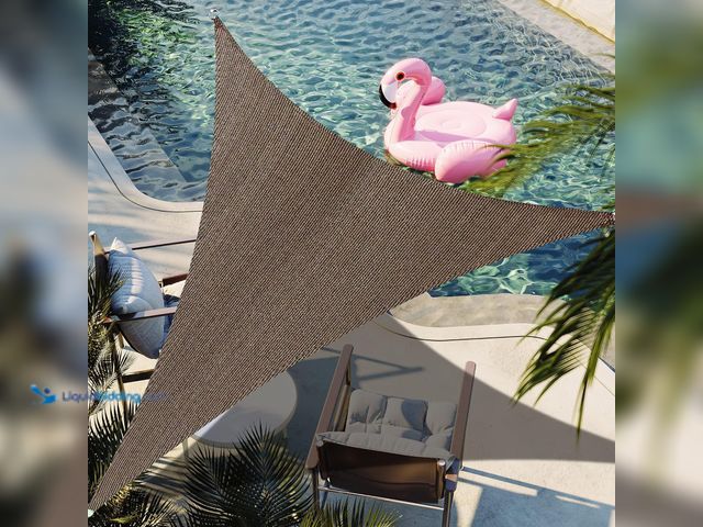 Lot 49-3524503 - 32' x 32' x 32' Brown Triangle Sun Shade Sail Canopy Durable Fabric UV Block Awning Custom. [Model: ...
