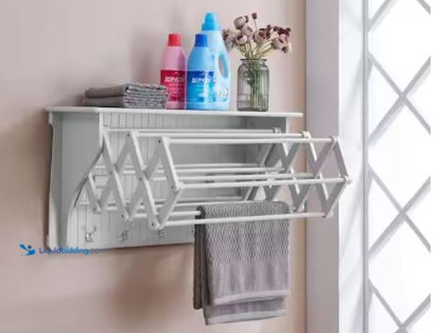 Lot 49-1517355 - DANYA B
36 in. White Wall Retractable Accordion Drying Rack Model # BQ0734  Ref#HD0724