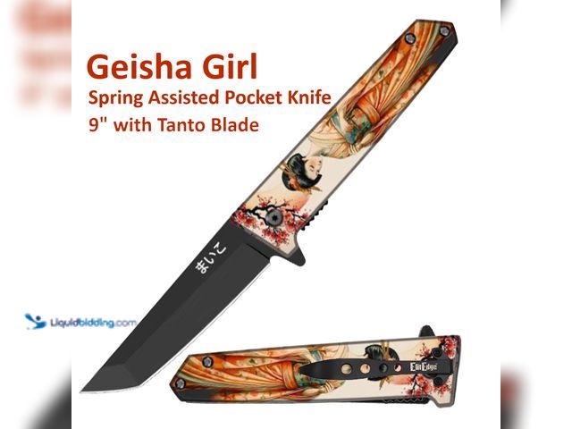 Lot 49-1820482 - Geisha Girl Spring Assisted Pocket Knife 9" with Tanto Blade - NEW - This pocket knife stays true to...