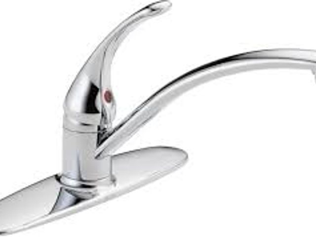 Lot 49-5459398 - Delta Foundations Single-Handle Standard Kitchen Faucet in Chrome. Model # B1310LF. Unused.