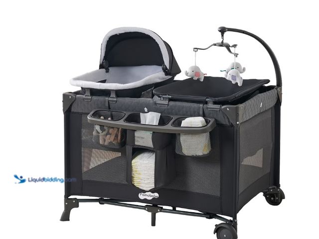 Lot 49-3431465 - Pamo Babe 4-in-1 Baby Playard with Bassinet & Changing Table for Newborn,Grey, Model# 2587898396, Un...