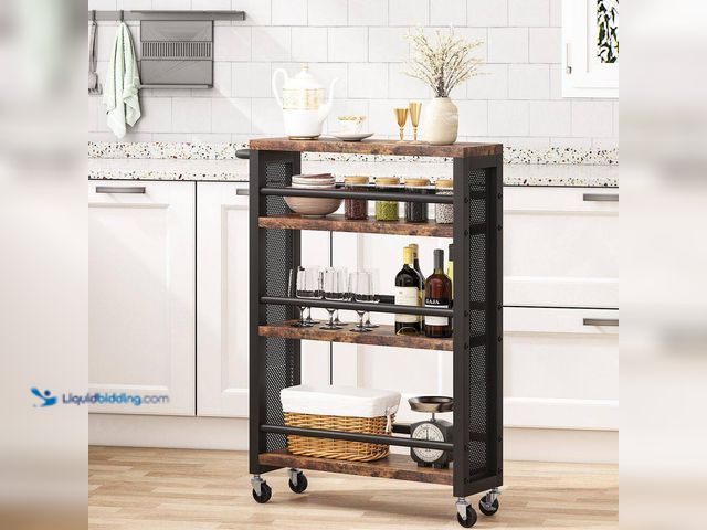 Lot 49-5487297 - BYBLIGHT
Clarine Rustic Brown 19.7 in. W 3-Tier Narrow Bar Cart with Wheels and Handle for Small Sp...