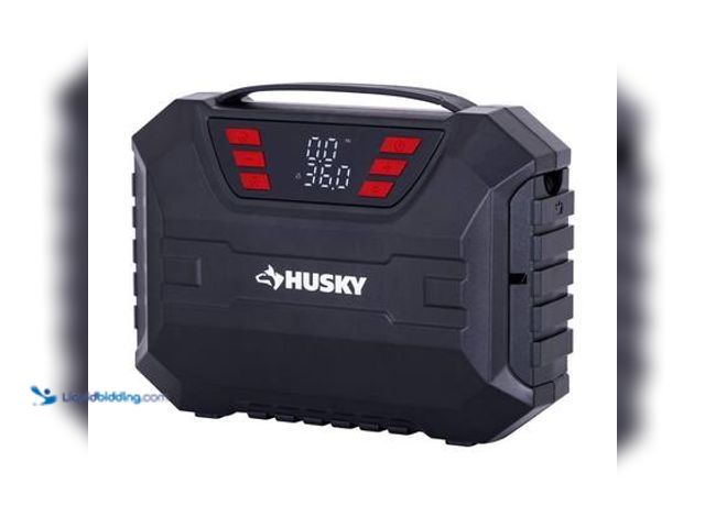 Lot 49-5544378 - Husky 12-Volt DC Compact Quick Flow Air Compressor Air Pump Inflator with Digital Pressure Gauge, LE...