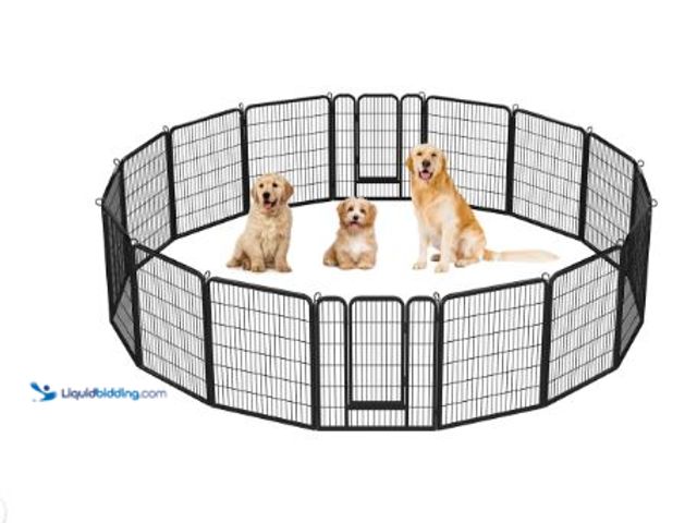 Lot 49-1558916 - Renwick 16 Panels 40″ H Dog Playpen Outdoor Indoor, Black, Model # 472446547, Unused, 1 panel badly ...