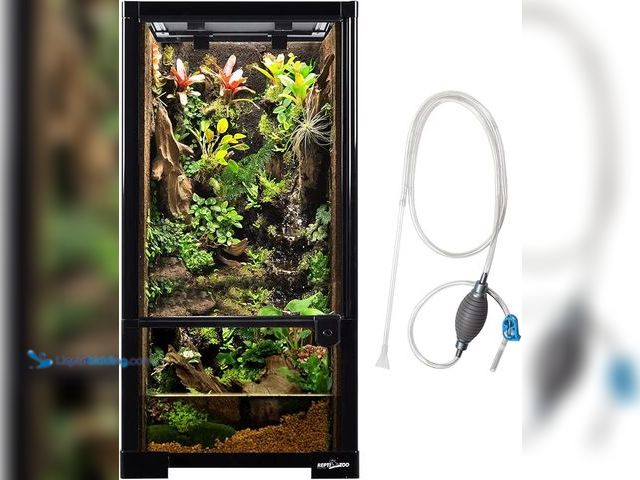 Lot 49-3521619 - REPTIZOO 15 Gallon Full Glass Reptile Terrarium 12" x 12" x 24" Knock-Down Glass Tank and Siphon Gra...