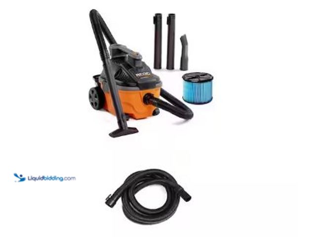 Lot 49-3432496 - RIDGID 4 Gal. 5.0 Peak HP Portable Shop Vacuum Wet Dry Vac with Fine Dust Filter, Locking Hose and A...