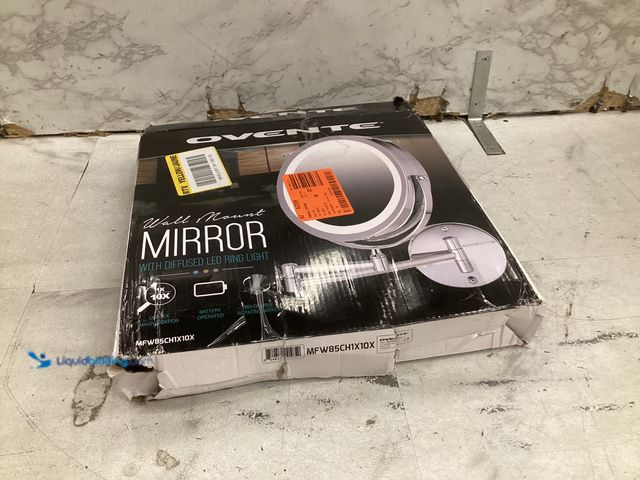 Lot 49-5573587 - OVENTE 9" Lighted Wall Mount Makeup Mirror - 1X/ 10X Magnification, Unused