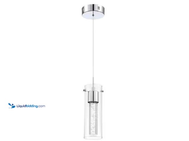 Lot 49-1625624 - Uixe 8.5-Watt Integrated LED Chrome Pendant with Crystal Bubble Glass Shade, Model # SSL-50871, Unus...