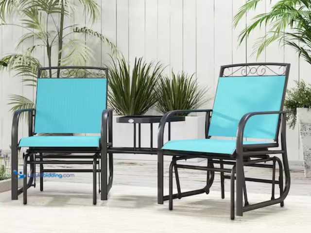 Lot 49-1623566 - Outsunny Outdoor Metal Glider Chairs with Coffee Table, Patio 2-Seat Rocking Chair Swing with Breath...