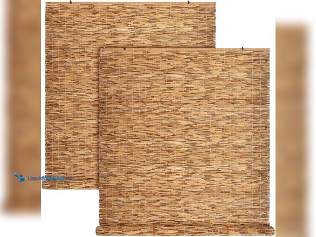 Lot 49-5552985 - DoubleFill 2 Pcs Bamboo Shades Outdoor Reed Roll Up Blinds 48" W x 72" H Blackout Sunshade Cordless ...