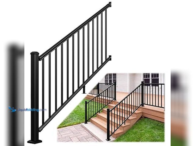 Lot 49-1631809 - Single 36 in x 6 ft Modular Aluminum Stair Railing Kit, Black | For Deck, Porch & Stairs (1 Post, 1 ...