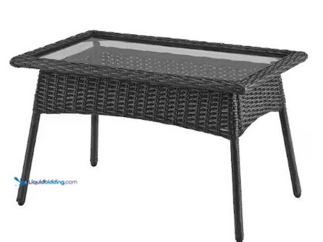 Lot 49-2022587 - StyleWell Eastlake Black Rectangle Wicker Outdoor Coffee Table with Smoky Glass, Model # FWS80833A-1...