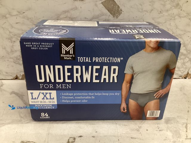 Lot 49-5573149 - Member's Mark Total Protection Incontinence Grey Underwear for Men, L/XL (84 Ct), Factory Sealed
