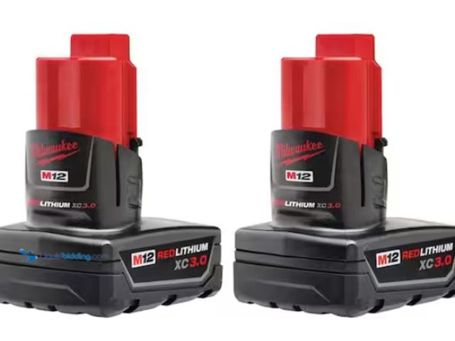 Lot 49-1550450 - (2-Pack) Milwaukee M12 12-Volt Lithium-Ion XC Extended Capacity 3.0 Ah Battery Pack, Model # 48-11-2...
