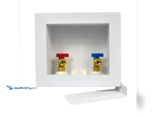 Lot 49-3616487 - Oatey Quadtro 1/2 in. PEX Barb x 3/4 in. MHT Washing Machine Valves with Outlet Box, 1/4 Turn Valves...