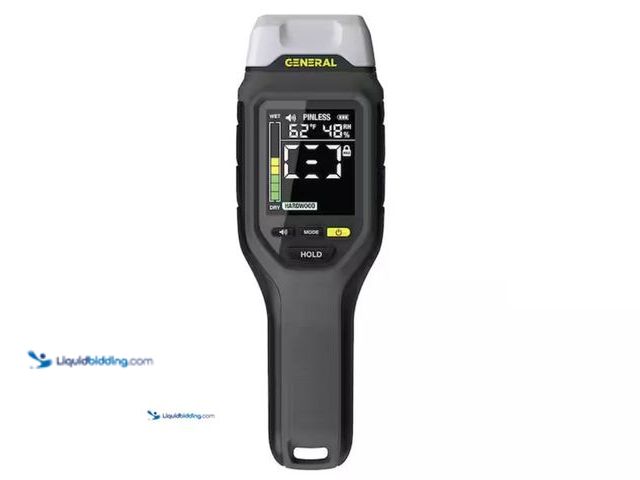 Lot 49-5575053 - General Tools 2-in-1 Pin and Pinless Moisture Meter with Backlit Display for Wood, Drywall, and Buil...