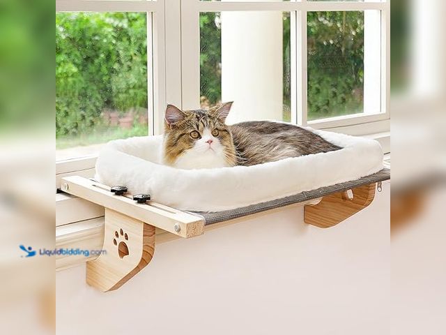 Lot 49-5448685 - AMOSIJOY Cat Sill Window Perch Sturdy Hammock Window Seat with Cushion Bed Cover, Wood & Metal Frame...
