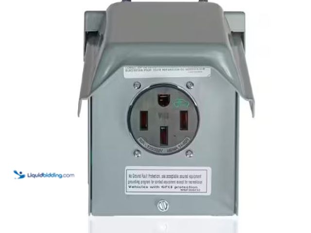 Lot 49-1630779 - Leviton 50-Amp Outdoor EV Charging Outlet with Metal Weather-Resistant Cover, Surface Mount Model # ...