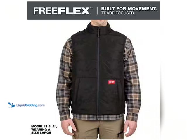 Lot 49-3432571 - Milwaukee Men's Large Black FREEFLEX Lightweight Insulated Vest, Model # M350B-L, Slightly used.   R...