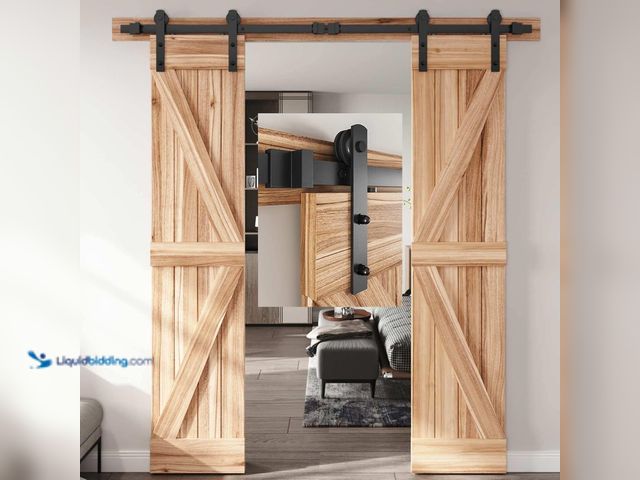 Lot 49-5406161 - Ease Life 6 FT Double Door Sliding Barn Door Hardware Track Kit, Straight Pulley, Heavy Duty, Slide ...